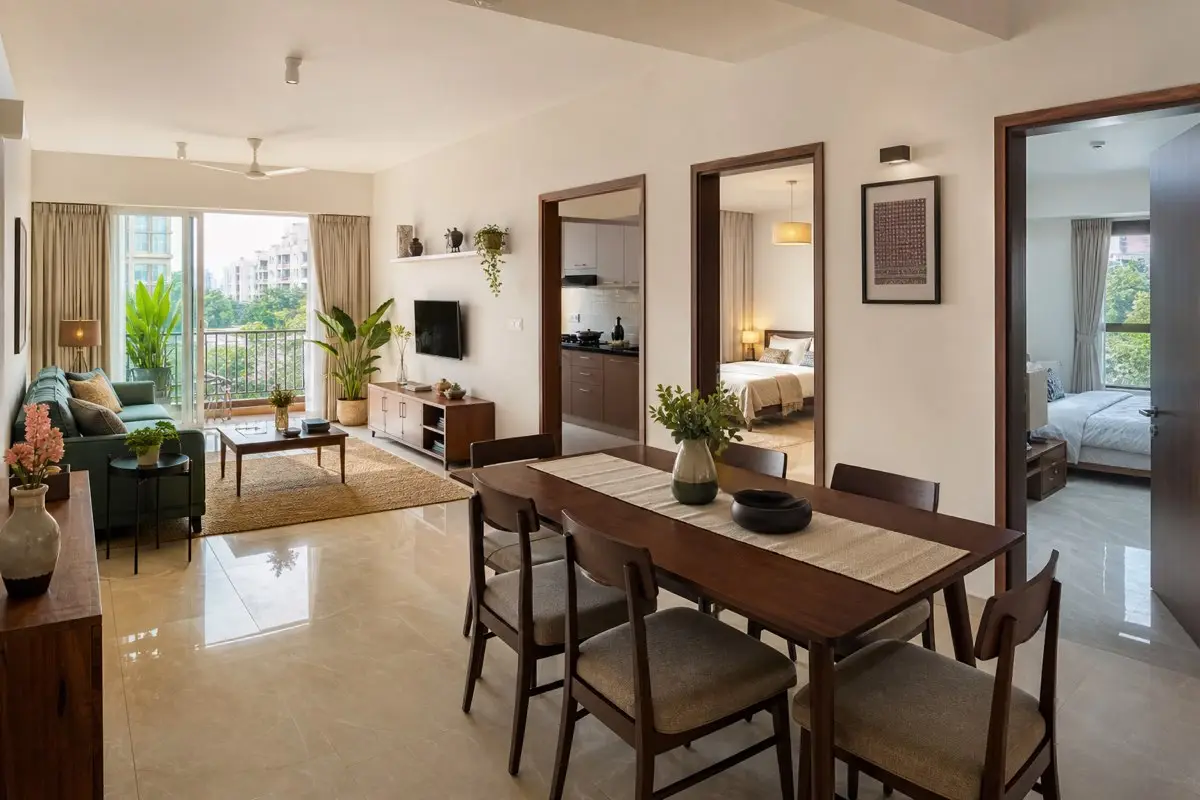 Realistic spacious modern Indian 3BHK apartment