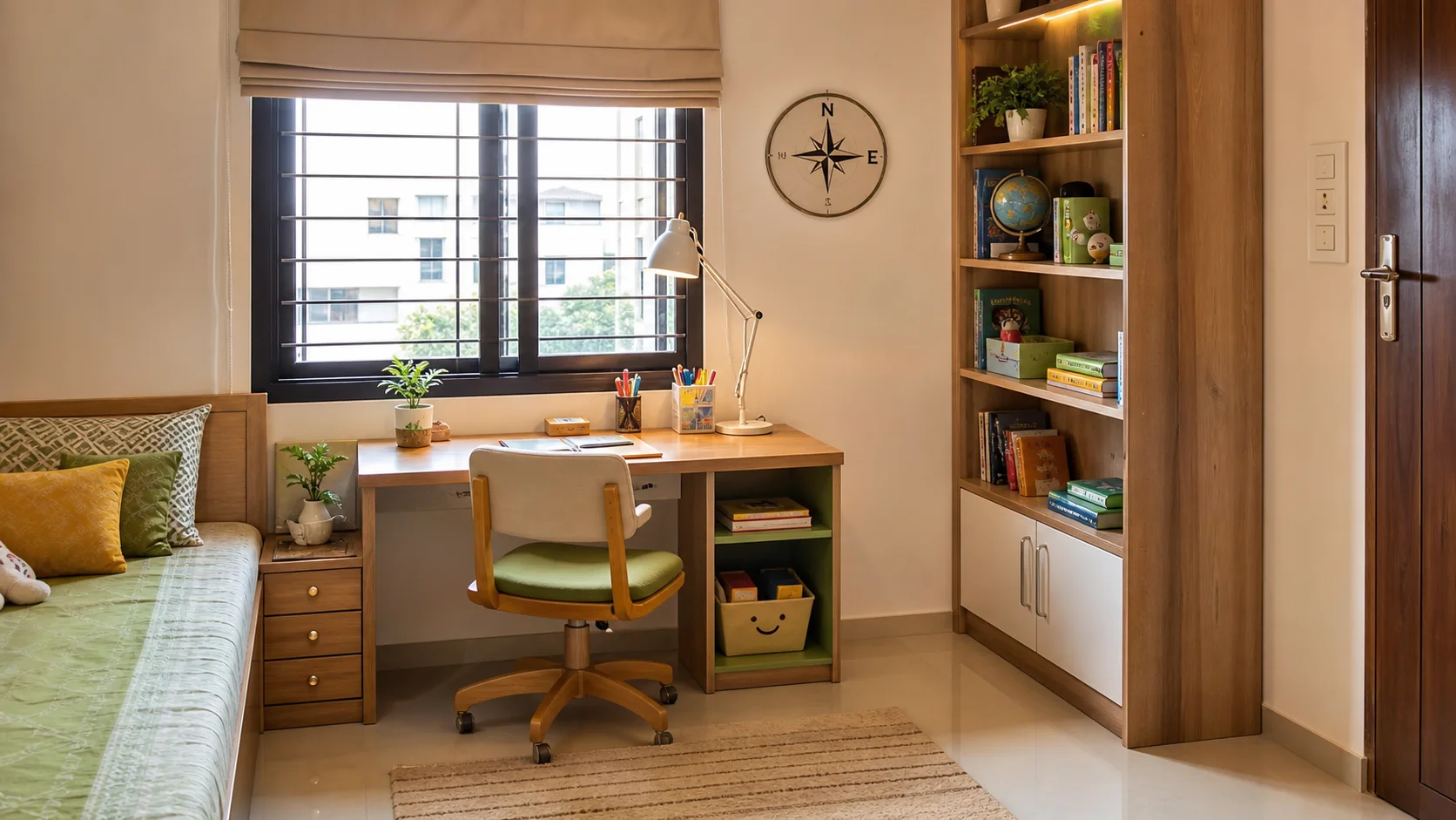 Realistic kids study corner in a small Indian apartment for Vastu study table guidance