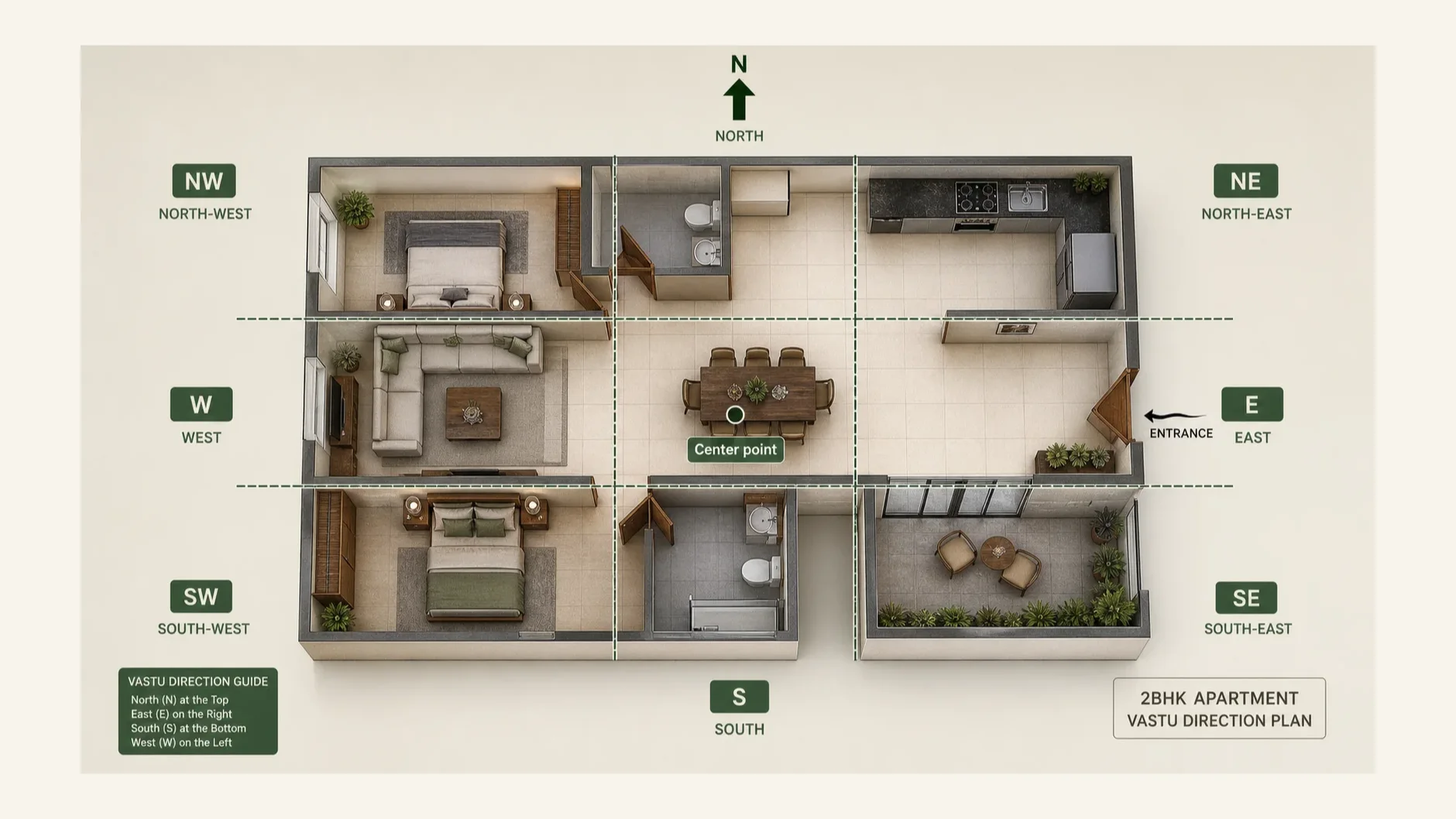 Hands marking directions on a realistic home floor plan with a compass nearby