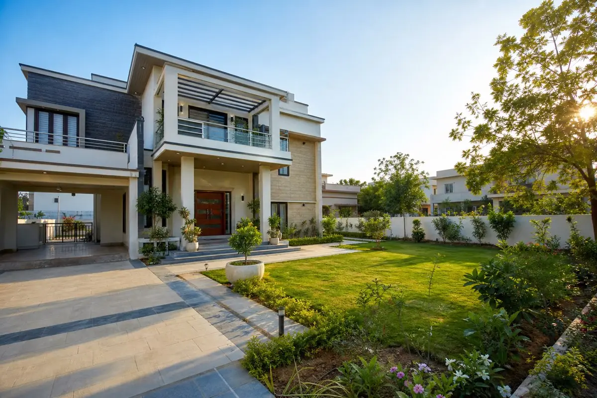 Realistic contemporary Indian north-east facing house