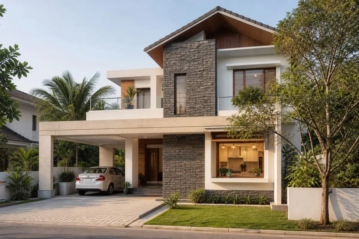 Realistic contemporary Indian south-east facing house