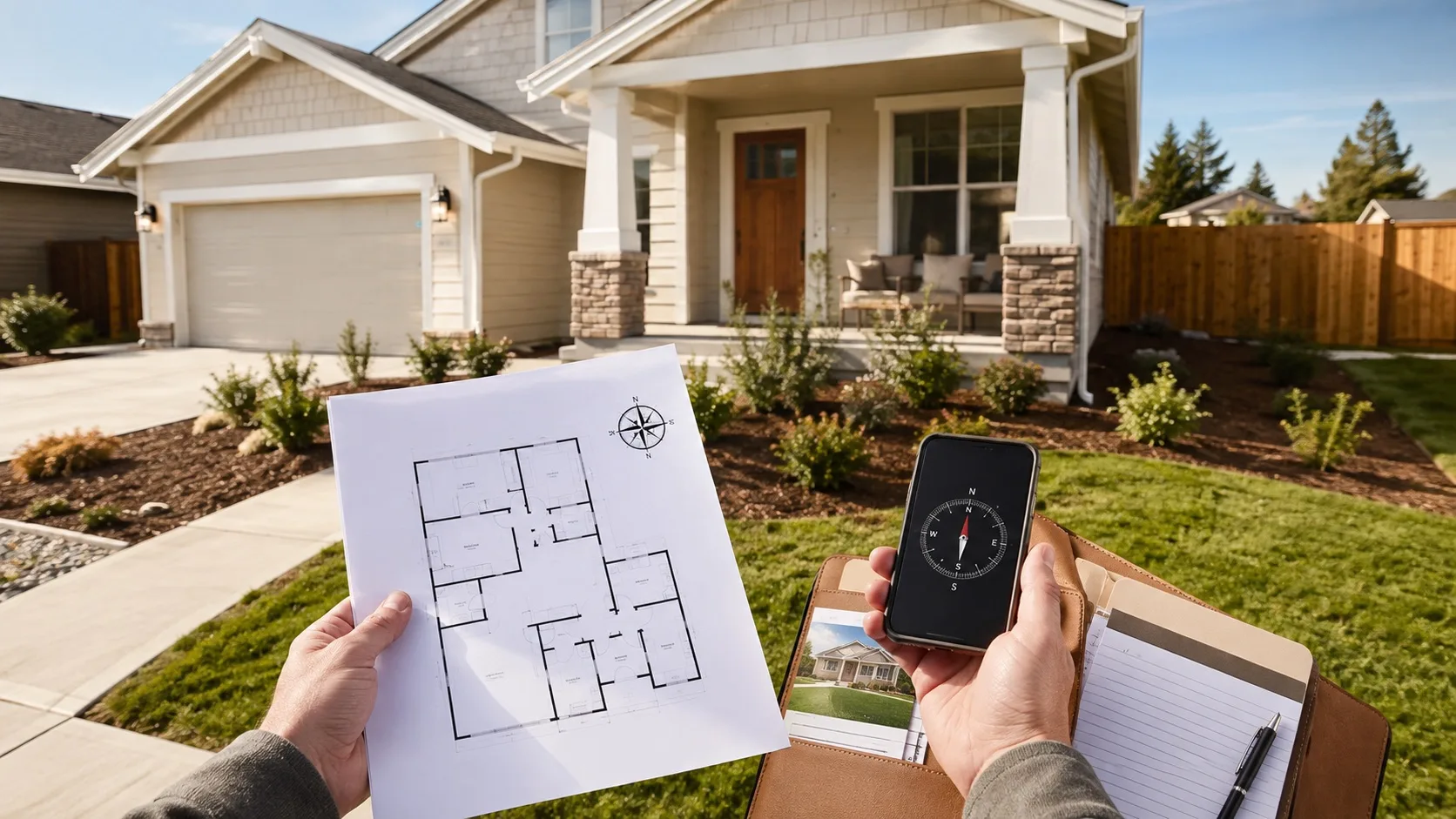 USA home buyer reviewing Vastu and resale value with floor plan and compass