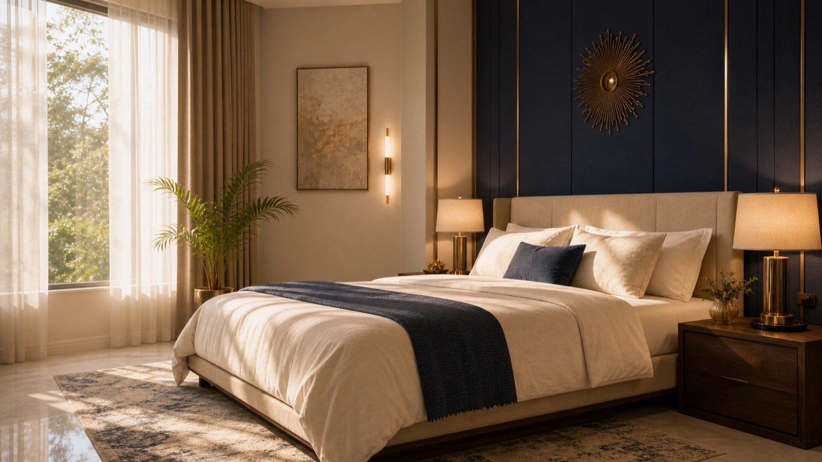 Calm bedroom interior photo