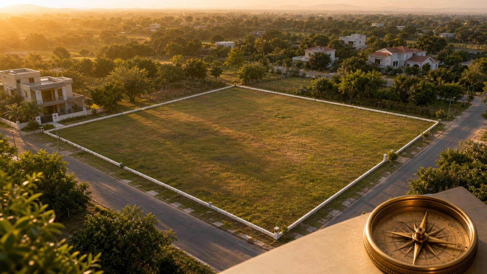 Aerial view of a plot and boundary